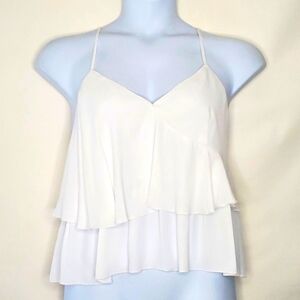 Marc New York Tiered Ruffle Babydoll Top Size L Spaghetti Strap Open Back V-Neck